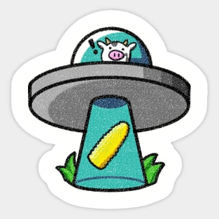 Corn-Loving Cow In A UFO Sticker